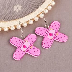 Kawaii Harajuku Gyaru Cute Pink Band Aid Earrings
